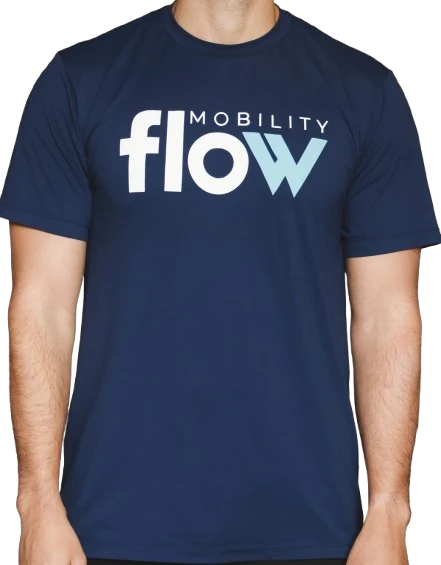 Camiseta oficial Mobility Flow, na cor navy, com o símbolo da marca no peito